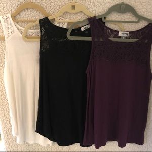 THREE Tank Tops with Lace Tops